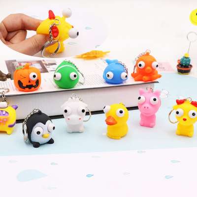 Custom Small Squeeze Toy Eye Popping Character Key Chain Ring Stress Toys